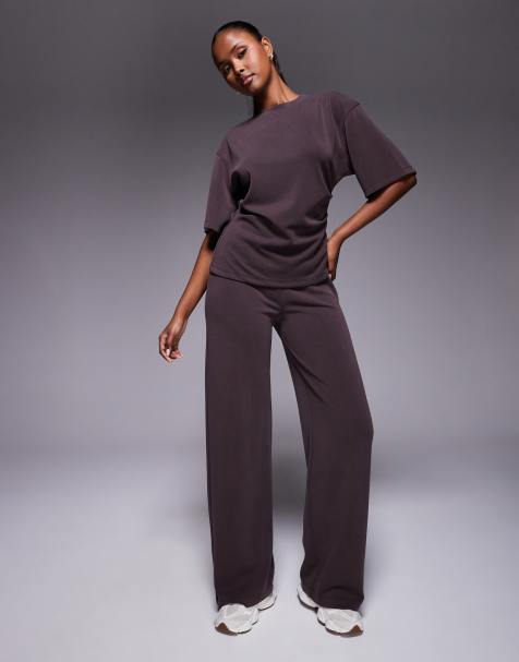 ASOS DESIGN - Broek met wijde pijpen in bruin, deel van co-ord set - view 1