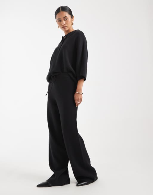 ASOS DESIGN - Broek met wijde pijpen in zwart, deel van co-ord set, 2 van 11