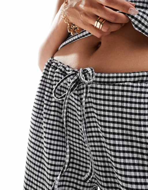 ASOS DESIGN - Broek met wijde pijpen, textuur en zwart-witte gingham print, deel van co-ord set, 2 van 5