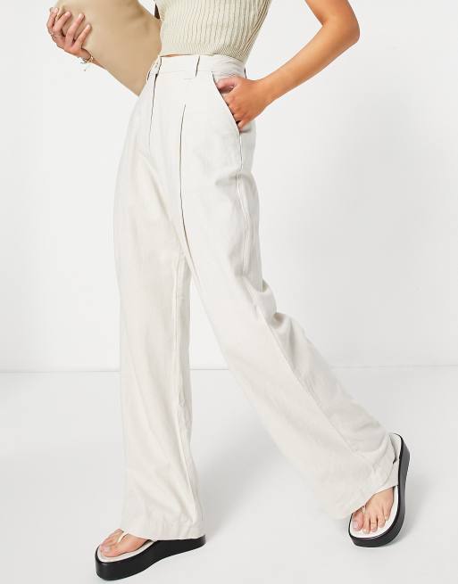 ASOS DESIGN - Broek met wijde pijpen van linnen in lichtbeige
