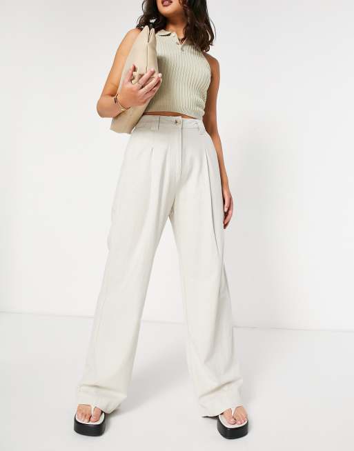 ASOS DESIGN - Broek met wijde pijpen van linnen in lichtbeige, 4 van 4