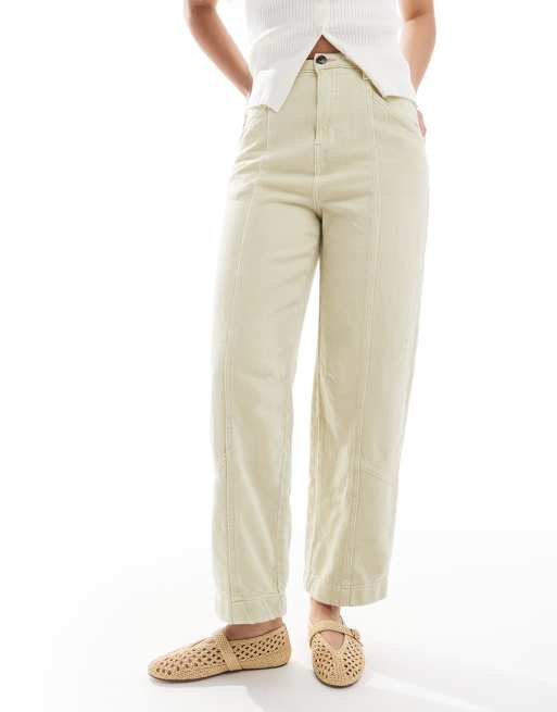 ASOS DESIGN - Broek met wijde ronde pijpen en siernaden in saliegroen