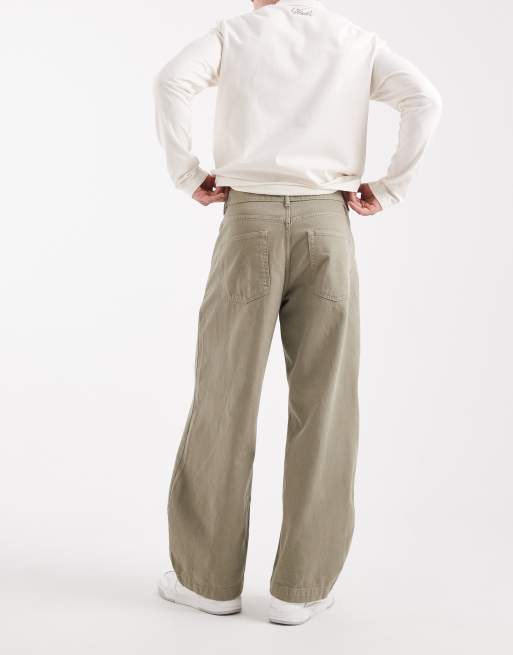 ASOS DESIGN - Broek met wijde ronde pijpen in kaki, 2 van 5