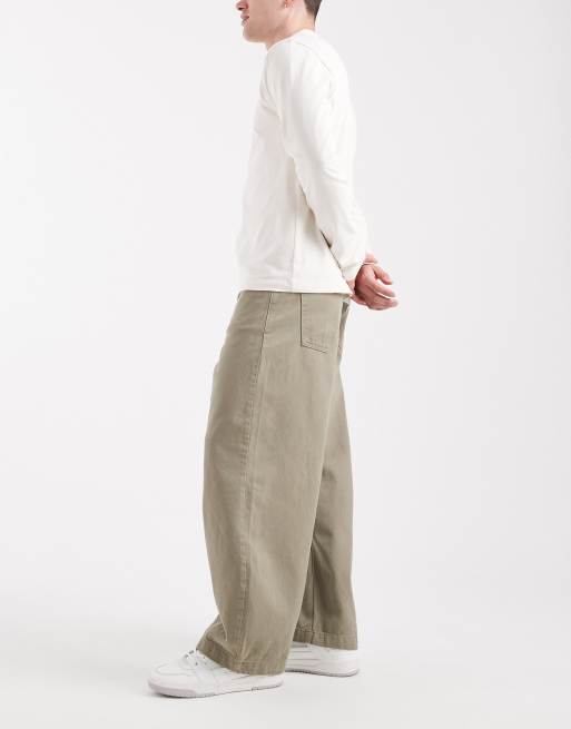 ASOS DESIGN - Broek met wijde ronde pijpen in kaki, 3 van 5