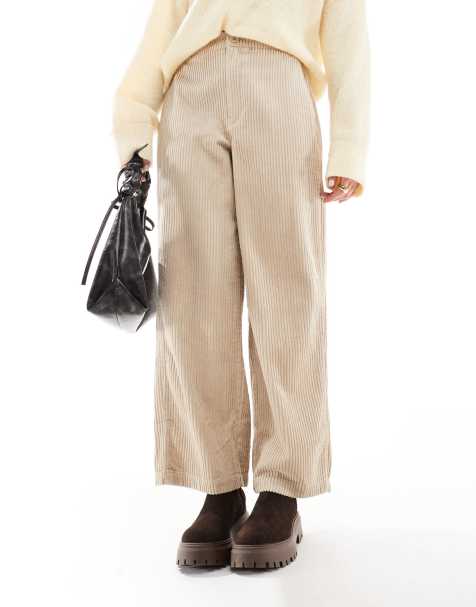ASOS DESIGN - Broek met wijde ronde pijpen van corduroy in stone - view 1