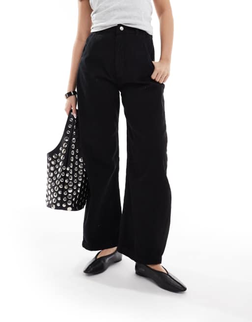 ASOS DESIGN - Broek met wijde ronde pijpen van corduroy in zwart