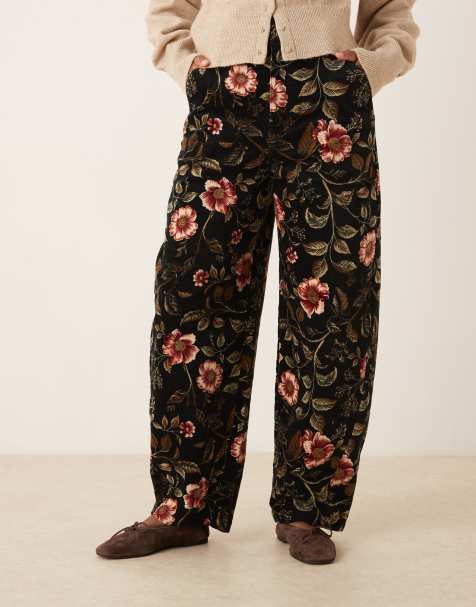 ASOS DESIGN - Broek van corduroy met ballonpijpen en bloemenprint - view 1