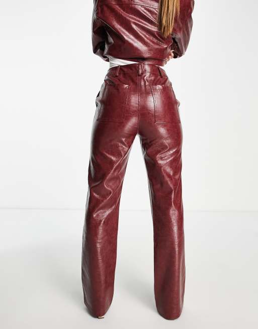 ASOS DESIGN - Broek van gebarsten imitatieleer in rood, deel van co-ord set , 2 van 4