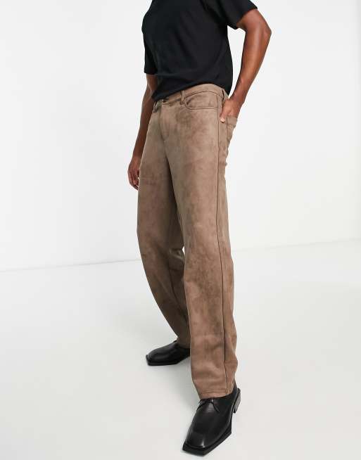 ASOS DESIGN - Broek van imitatiesuède met baggy pasvorm in lichtbruin