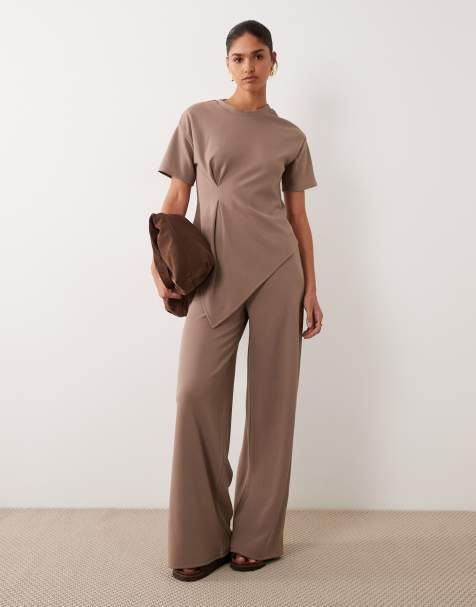 ASOS DESIGN - Broek van jersey keperstof in stone, deel van co-ord set - view 1
