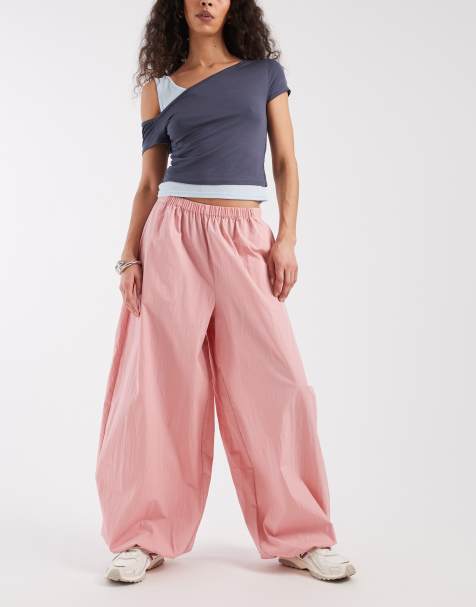 ASOS DESIGN - Broek van katoen en nylon met elastische taille en ballonpijpen in roze - view 1