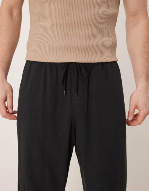ASOS DESIGN - Broek van linnenmix met baggy pasvorm en elastische taille in zwart, 2 van 5