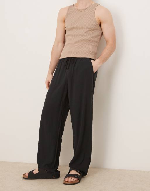ASOS DESIGN - Broek van linnenmix met baggy pasvorm en elastische taille in zwart, 3 van 5