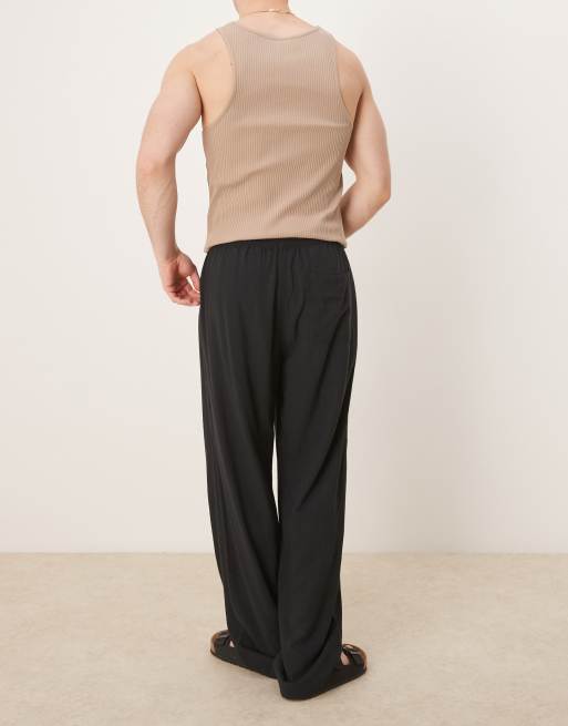 ASOS DESIGN - Broek van linnenmix met baggy pasvorm en elastische taille in zwart, 5 van 5