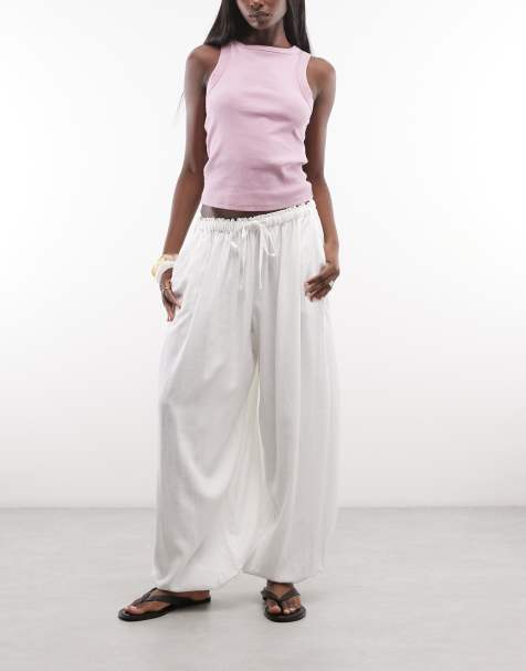 ASOS DESIGN - Broek van linnenmix met elastische taille en ballonpijpen in wit - view 1