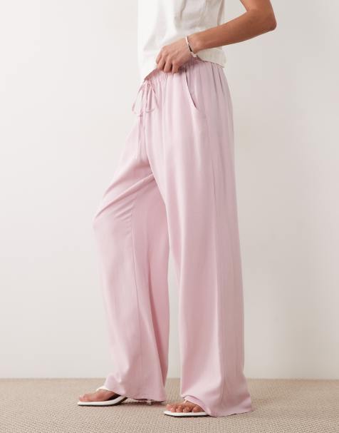 ASOS DESIGN - Broek van linnenmix met elastische taille in roze - view 1