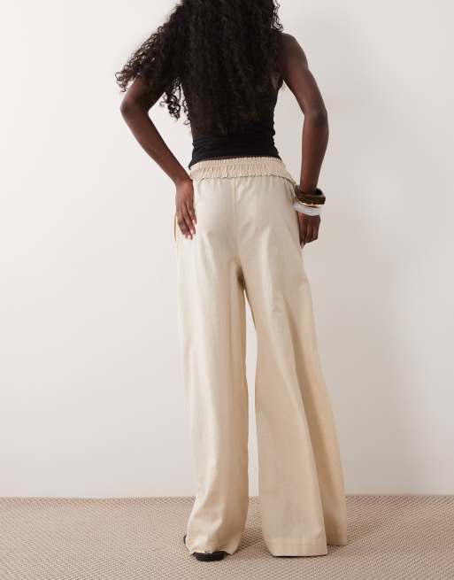 ASOS DESIGN - Broek van linnenmix met gesmokte, elastische taille in lichtbeige, 5 van 5