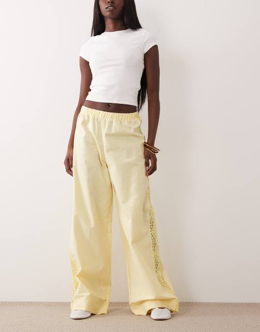 ASOS DESIGN - Broek van linnenmix met kanten zijkant in geel, 2 van 5