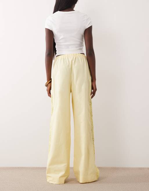 ASOS DESIGN - Broek van linnenmix met kanten zijkant in geel, 3 van 5