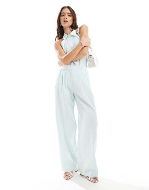 ASOS DESIGN - Broek van linnenmix met lage taille in blauw, deel van co-ord set - view 1