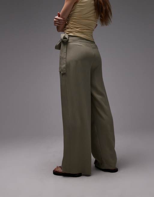 ASOS DESIGN - Broek van lyocell met overslag aan de voorkant in kaki , 4 van 5