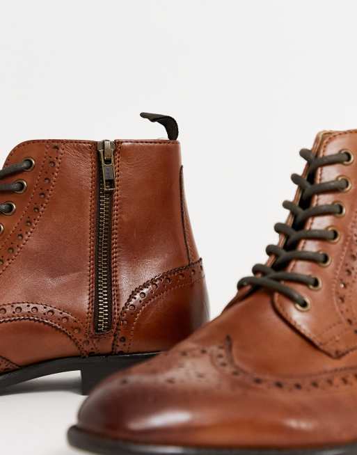 ASOS DESIGN brogue boots in tan leather with natural sole