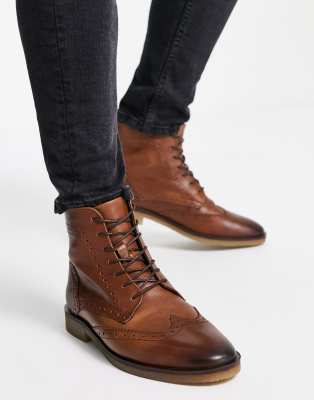 ASOS DESIGN brogue boots in tan leather with natural sole