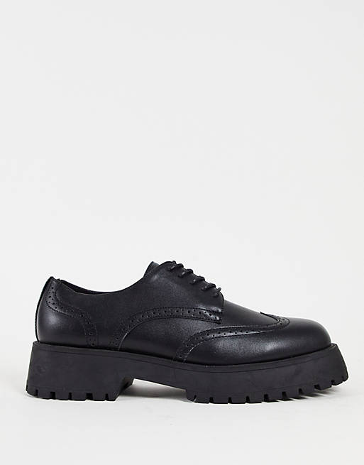 ASOS DESIGN brogue in black faux leather with chunky sole | ASOS