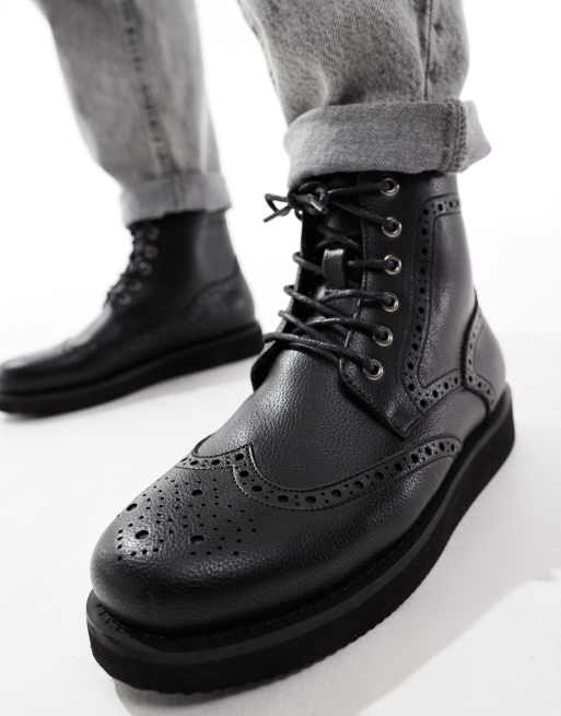 ASOS DESIGN - Brogue laarzen met veters en sleehak in zwart, 3 van 4