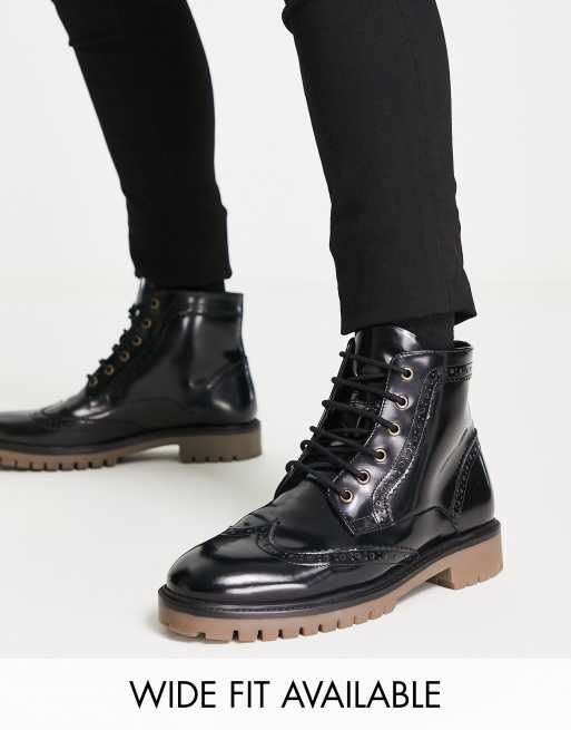 Black lace up brogue boots sale