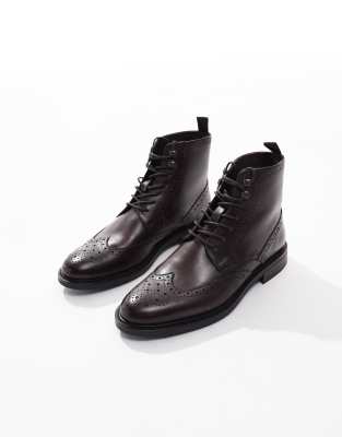 ASOS DESIGN brogue lace up boots in brown leather