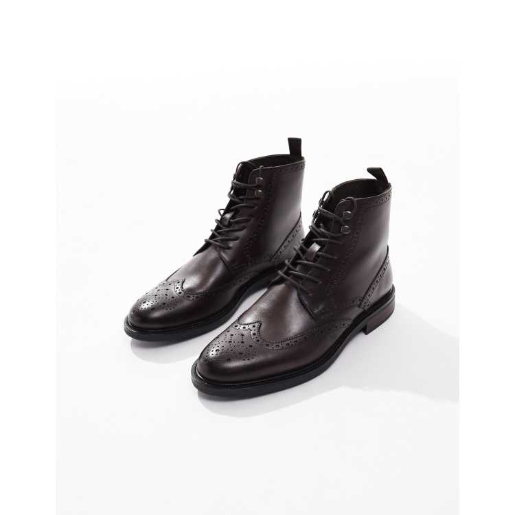 DESIGN brogue boots in brown leather with black sole. Size 11 Size 9 - ASOS Men main image 4