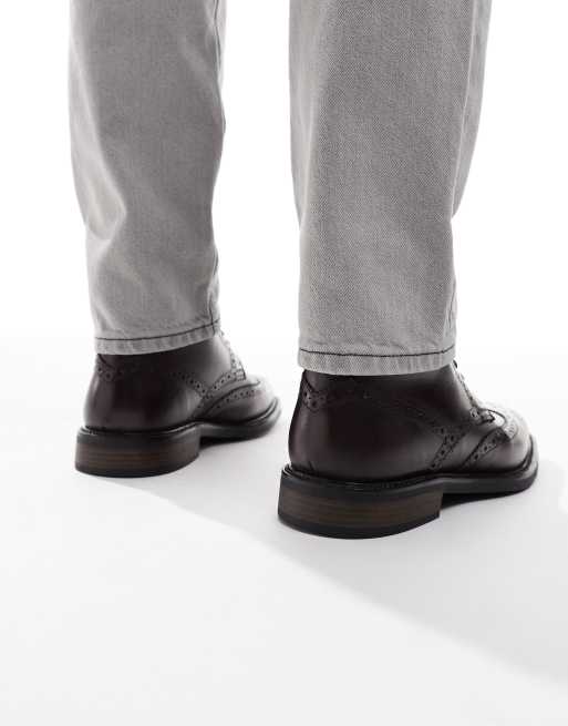 ASOS DESIGN brogue lace up boots in brown leather, 3 of 4