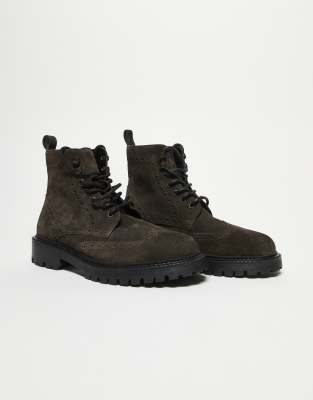  brogue lace up boots  suede