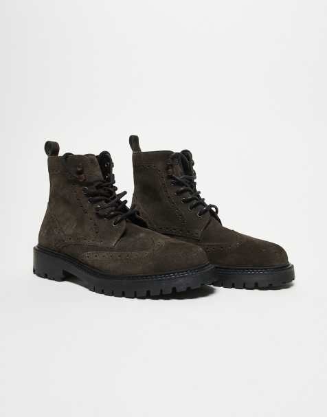 ASOS DESIGN brogue lace up boots in brown suede - view 1