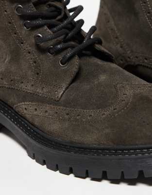 Asos Design Brogue Lace Up Boots In Brown