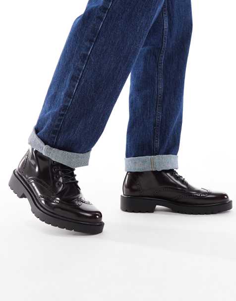 ASOS DESIGN brogue lace up boots in burgundy - view 1