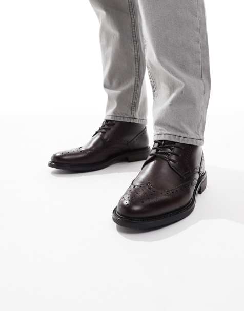 ASOS DESIGN brogue lace up boots in tan leather - view 1