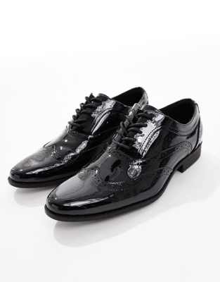 ASOS DESIGN brogue lace up shoes in black patent