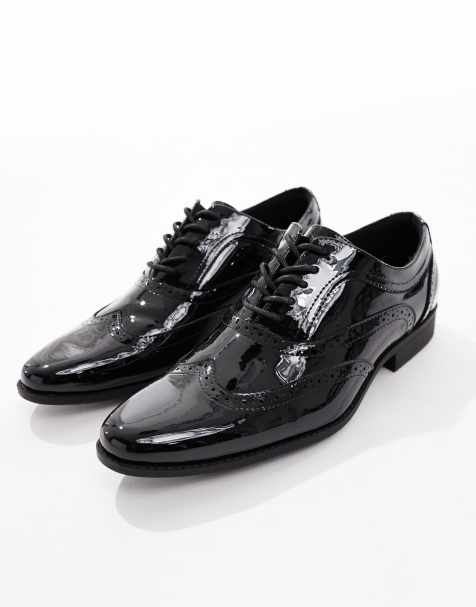 ASOS DESIGN brogue lace up shoes in black patent - view 1