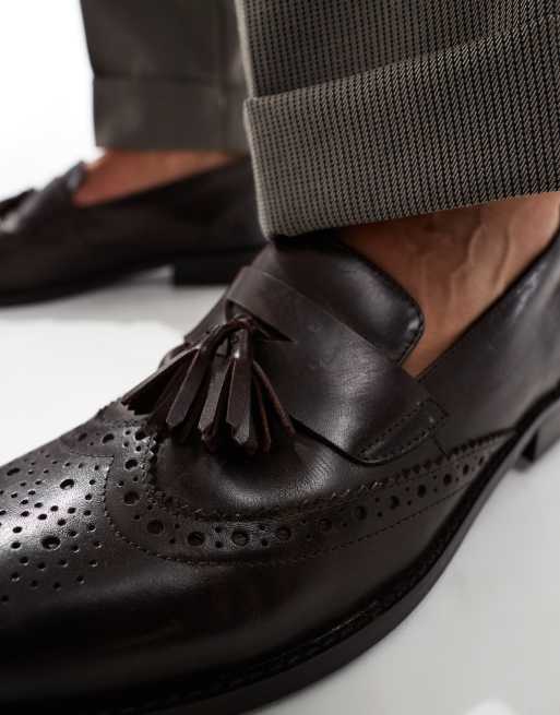 ASOS DESIGN - Brogue loafers van leer met kwastjes in bruin, 3 van 4