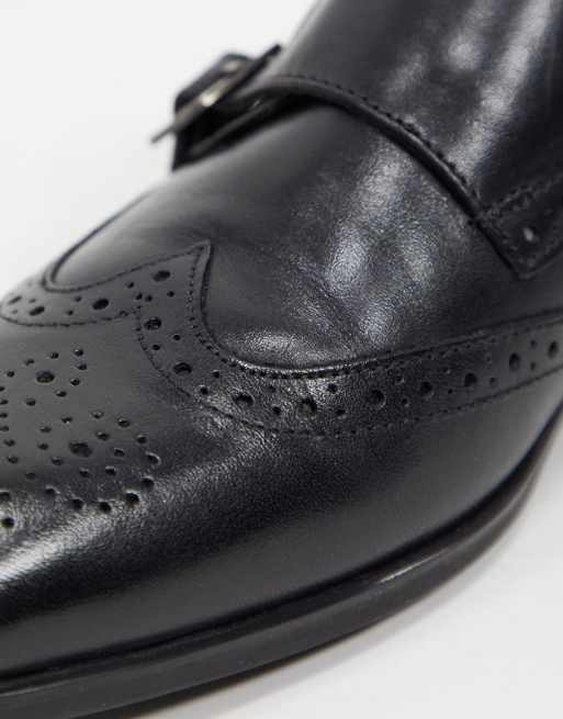 ASOS DESIGN brogue monk shoes in black leather ASOS