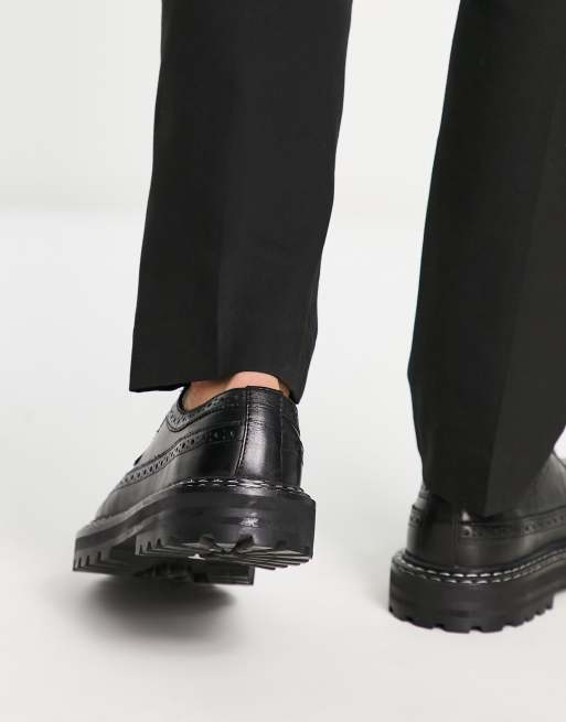 ASOS DESIGN - Brogue schoenen met dikke zool in zwart leer, 4 van 4