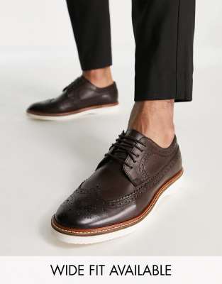 ASOS DESIGN brogue shoe in brown leather on white wedge sole