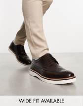 ASOS DESIGN brogue monk shoe in brown suede with white wedge sole