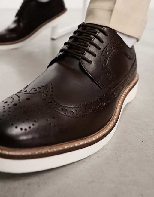 ASOS DESIGN brogue shoe in brown leather on white wedge sole ASOS