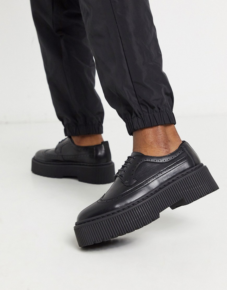ASOS DESIGN brogue shoes in black faux leather with chunky sole