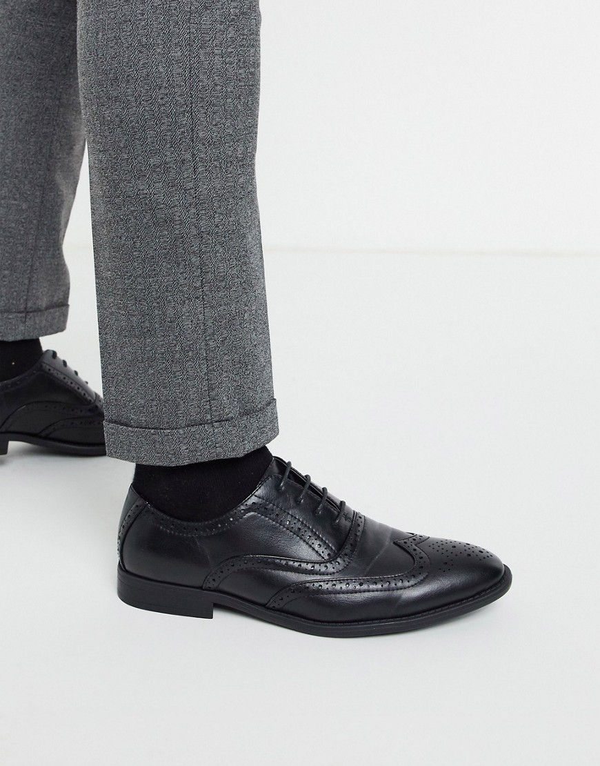 ASOS DESIGN BROGUE SHOES IN BLACK FAUX LEATHER,DUKE WB 1