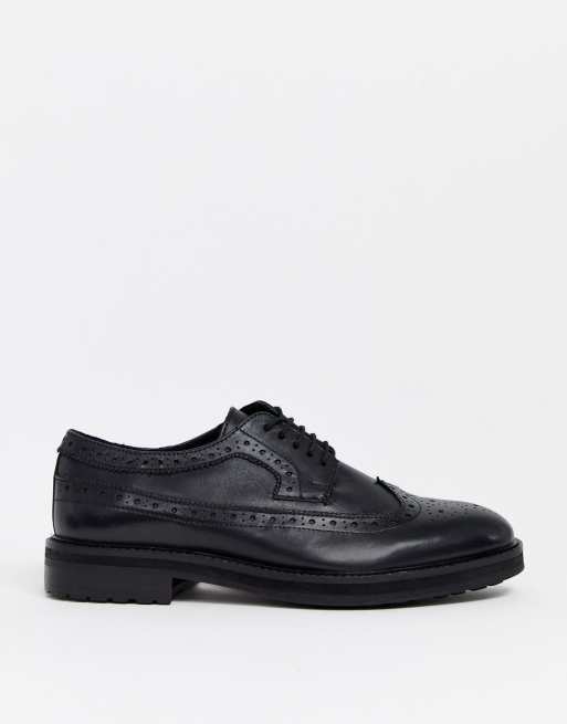 ASOS DESIGN brogue shoes in black leather with chunky sole