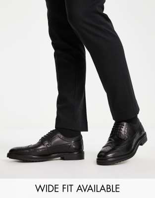 ASOS DESIGN brogue shoes in black leather with chunky sole